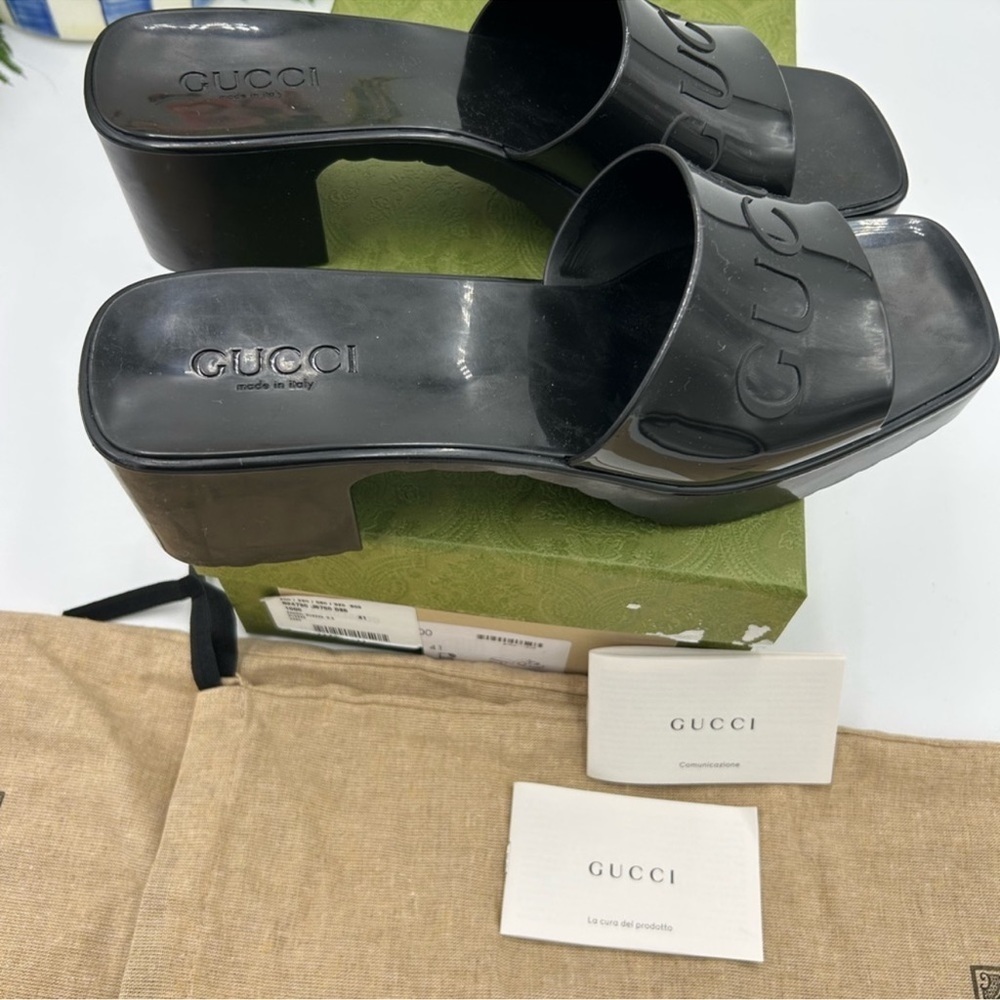 Gucci Black Women's Slide Sandals low heel. Size 41 made in Italy. - Picture 9 of 12